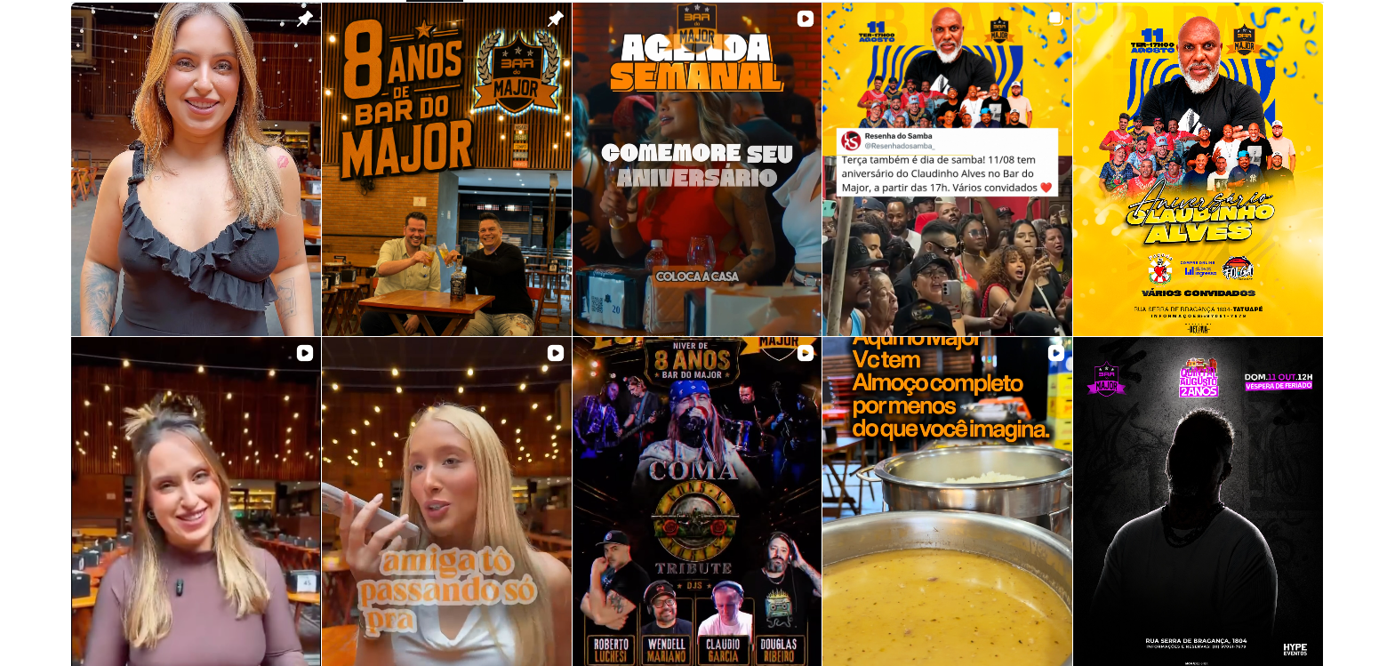 Publicações do Instagram do Bar do Major